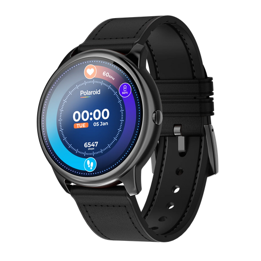 Polaroid fitness watch South Africa with black leather strap and heart rate monitor by GADGETGYZ
