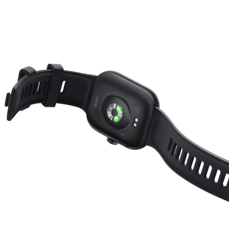 Redmi Watch with fitness tracking showing heart rate sensor and black adjustable strap by GADGETGYZ